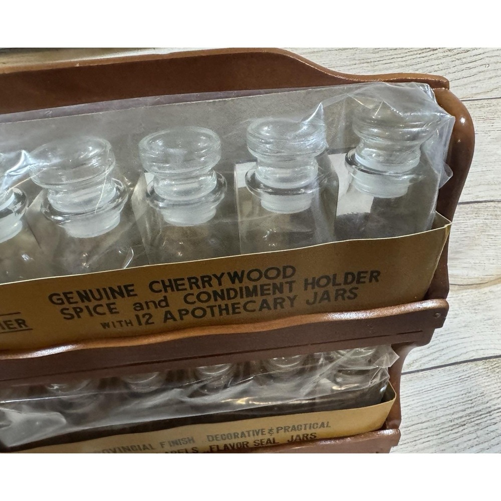 MCM NOS Japan Wood Spice Rack 12 Apothecary Style Jars & Labels Mid Century Mod - Picture 3 of 6